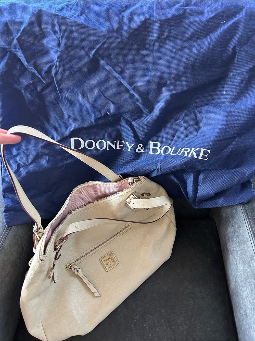 Dooney & Bourke Cream Leather Shoulder Hobo with Gold Hardware